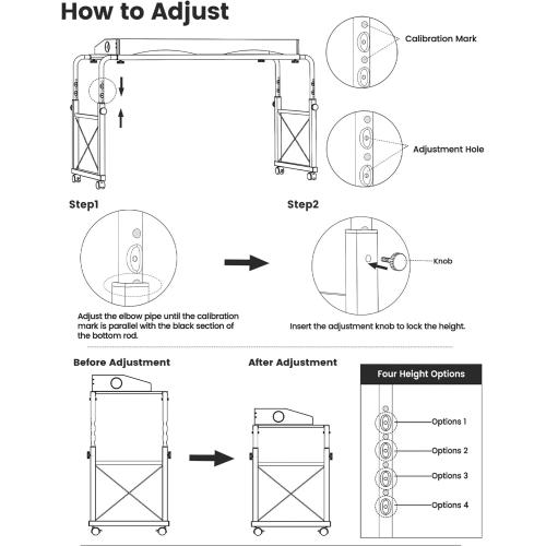 BYMECOST Laptop Desk for Bed, Adjustable Height & Length Laptop Bed Table,Overbed Table with Wheels for King & Queen Size Beds,Rolling Standing Desk,Over Bed Desk for Working Reading Eating