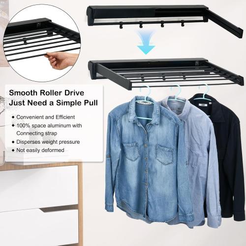 Color Black Wall Mounted Drying Rack, Aluminum Collapsible, 88 lbs Capacity, Foldable Laundry Rack for Drying Clothes