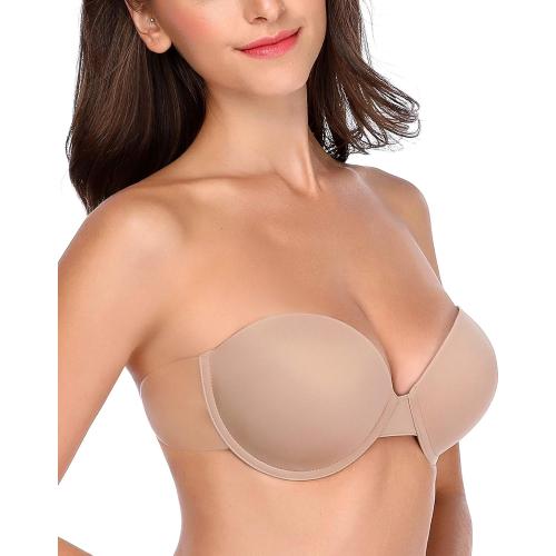 Size S Backless Strapless Push Up Bra for Women Thick Padded Sticky Underwired Bras Self Adhesive