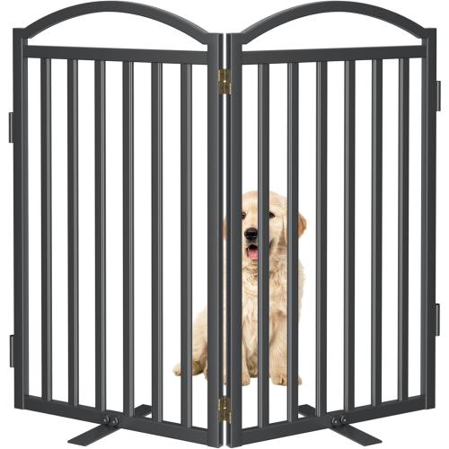 Malier Metal Freestanding Dog Gates with Door, 36'' Height Outdoor Indoor Dog Fences, Extra Wide Foldable Puppy Gate for Stairs (Black, 【2 Panels】 40''W × 36''H)