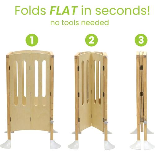 Little Partners Grow 'N Stow Folding Learning Tower, Adjustable Montessori Kitchen Counter Toddler Platform for Cooking, 35 H x 23.25 W x 23 D, Ages 18 mos. to 6 yrs. (Natural)