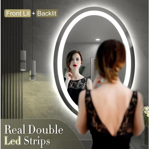 SMIROR Oval LED Bathroom Mirror 24x32, Lighted Vanity Mirror for Wall, Anti-Fog, Shatter-Proof, Dimmable, Memory, 3 Colors (Front Lights   Backlit)