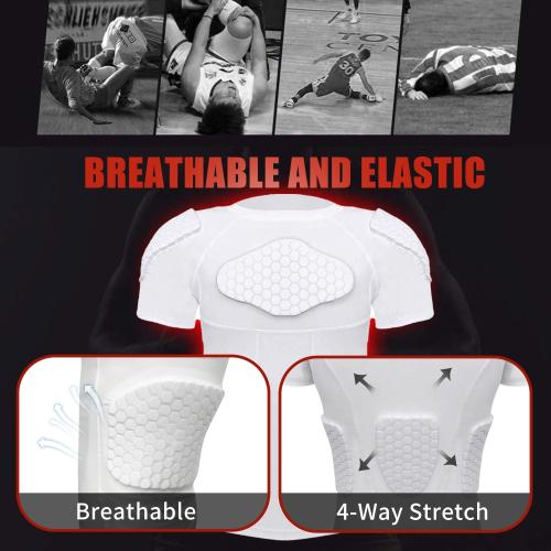Mens Padded Compression Shirt Football Rib Protectors 6-Football Pads Chest Protector Padded Shirt Protective Gear for Football Baseball Basketball