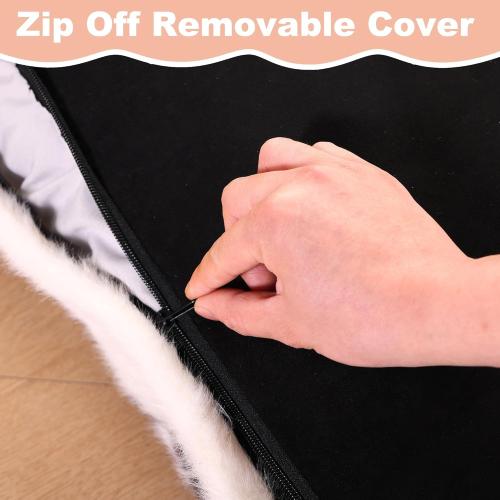 Bedfolks Waterproof Kennel Pad,Plush Dog Crate Bed with Removable, Washable Faux Fur Cover for Extra Large Dogs, Fluffy - 41x27, Black-White Cowhide