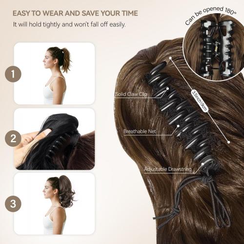 14 Inch Ponytail Extension - Soft Wavy Pony Tails Hair Extensions, Claw Clip Ponytail Extension, Synthetic Hair Extensions Ponytail, Clip in Ponytail (Color: Light Brown With Blonde Highlights)