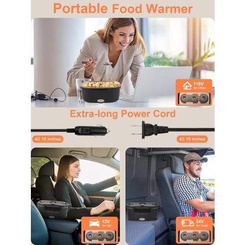 Electric-Lunch-Box-Heated-Food Warmer, 80W Heating Lunchbox for Adults, 2 Pack 1.5L Stainless Steel Containers, 12/24/110V Lonchera Eléctrica Portátil for Work/Car