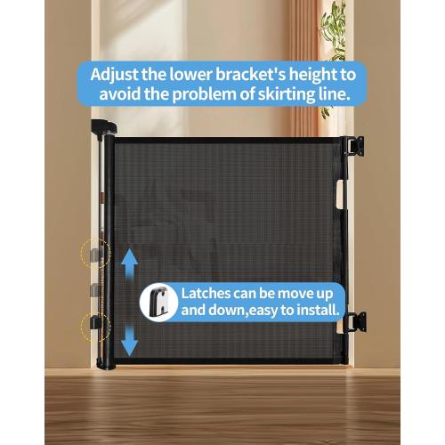 (2 Pack) Retractable Baby Gate for Doorways and Stairs, Mesh Safety Gate for Pet, Indoor & Outdoor Use, One-Hand Operation, Easy Installation, 33.6 Tall, Expands to 55 Wide（Black,33.6x55