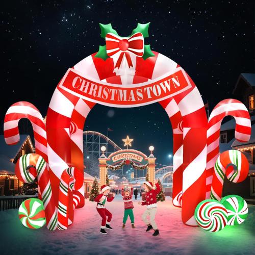 Kalolary 13FT Christmas Inflatables Archway Outdoor Decorations, Giant Xmas Candy Arch Inflatable Stereoscopic Blow up Christmas Yard Decoration with Build-in LED Lights for Garden Lawn Party Decor