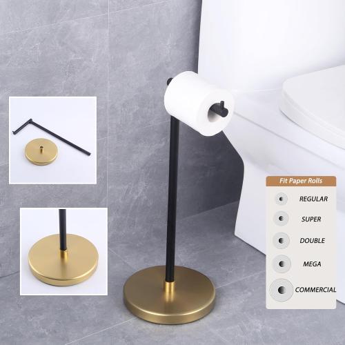 GERZWY Bathroom Toilet Paper Holder SUS 304 Stainless Steel Stand Modern Paper Towel Holder Free Standing for Countertop (Black & Gold) DZY002-BD