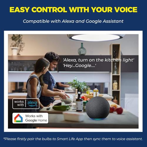 Pack of 4 11W Lightinginside Smart Light Bulbs 11W Equivalent, WiFi Smart Bulb Compatible with Alexa/Google Assistant/Smart Life, A19 E26 RGBCW Color Changing, No Hub Required,2.4G WiFi, ETL Listed, 11W 800LM, 4PCS