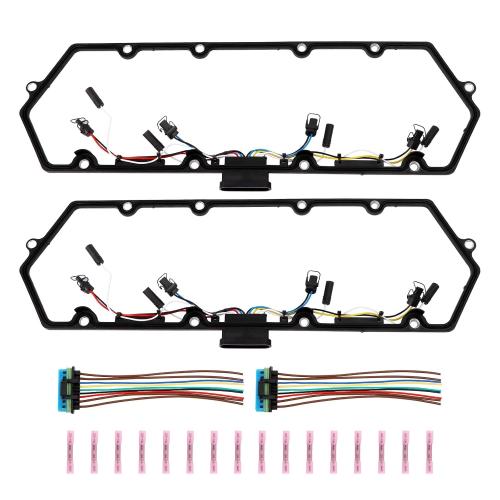 7.3L Valve Cover Gasket Set with Injector Glow Plug Harness | Compatible with 98-03 7.3 Diesel F81Z-6584-AA F81Z-9D930-AB Replacement