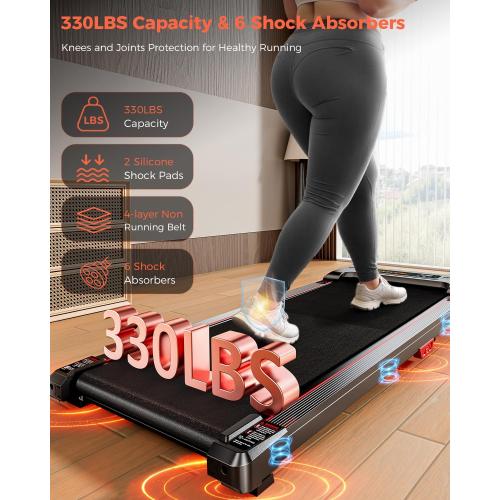 Walking Pad Treadmill, Anylife Incline Walking Pads Under Desk 330lb Capacity, 2.5HP Portable Treadmills for Home, Compact Treadmill Small Running Pad with LED Display, Remote Control