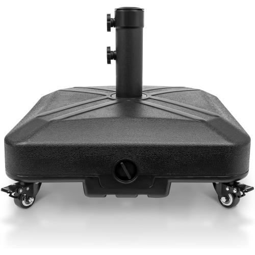 Patio Umbrella Base Heavy Duty with Wheels Square Market Stand for Outdoor 4 Locks 2 Knobs 125lb Capacity, Black