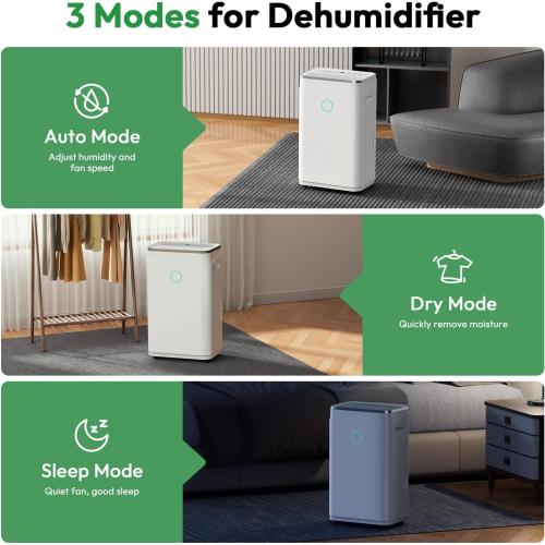 50 Pint 4500 Sq.Ft Home Dehumidifiers, 1.7 Gallon Tank Dehumidifier for Basement with Drain Hose, Auto/Quiet Sleep/Dry Mode