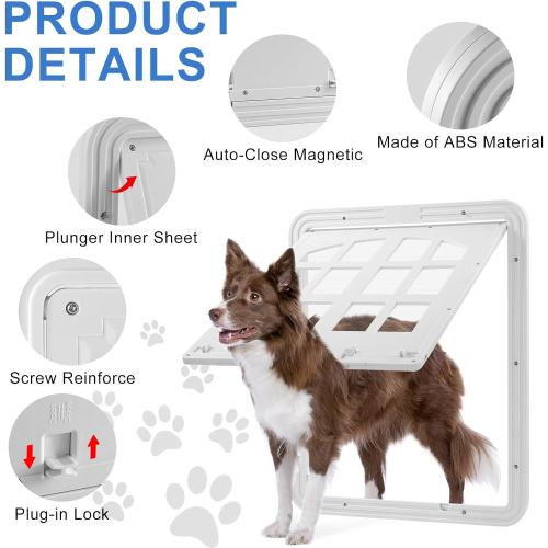 Large Dog Screen Door,  Flap Opening Dog Door for Screen Door with 4 Entry Ways, Magnetic Self-Closing Pet Screen Door for Dogs Cats, White