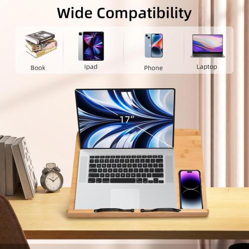 Bamboo wishacc Book Stand, Extra Large (19.68 x 14 inches) Bamboo Wood Book Holder Recipe Stand for Thick Book Reading Hands Free