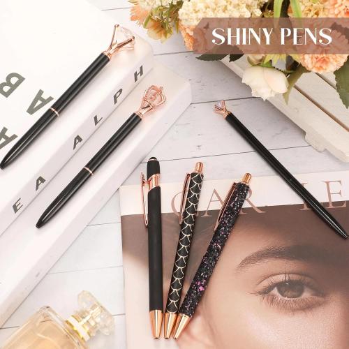 Qeeenar 6 Pcs Fancy Ballpoint Pens Glitter Metal Pens, Black