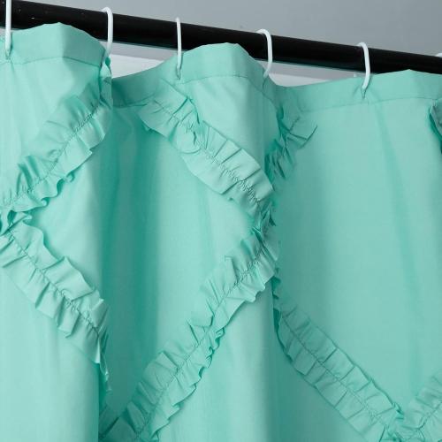 Aqua Ruffle Diamond Fabric Shower Curtain for Bathroom | Farmhouse Rustic Style 72’’x72’’