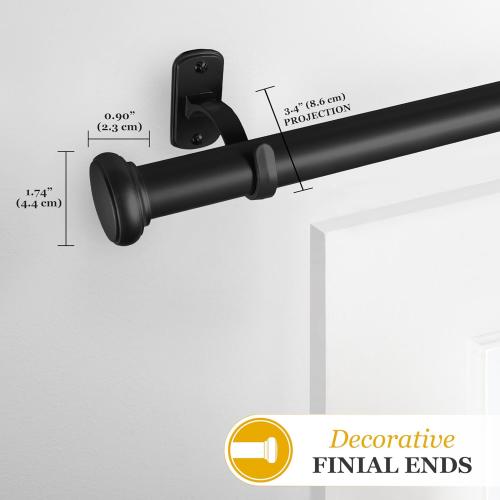 Kenney - Weaver Curtain Rod, Rust-Resistant Textured Steel for Indoor or Covered Outdoor Use, 1 Diameter, Adjustable 72–144, Durable Support for Curtains, Black