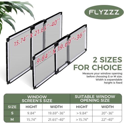 FLYZZZ Adjustable Window Screen (15.74H x 21-40W) 2-Pack White Adjustable Screens for Windows with Sturdy Aluminum Mesh– Horizontal Use Only