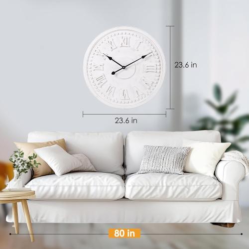 Vintage Wall Clock with Roman Numerals – 24, 30, 36 – Quartz Movement, Black Hands, Distressed Finish, MDF Wood Veneer – Elegant Home Decor
