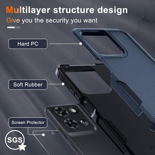 RMOCR for Moto G 5G 2025 Case, Full Body Heavy Duty Rugged Shockproof Protective Phone Cover with Lanyard Strap, Tempered Glass Screen Protector, Navy Blue