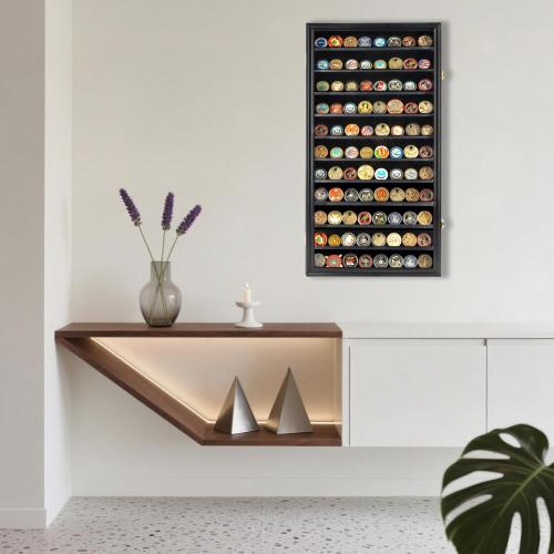 DisplayGifts Military Challenge Coin Display Case Poker Chips Holder Wall Cabinet Rack 29 X 16 Compatible with Army Navy Air Force Marine Corps Challenge Coins