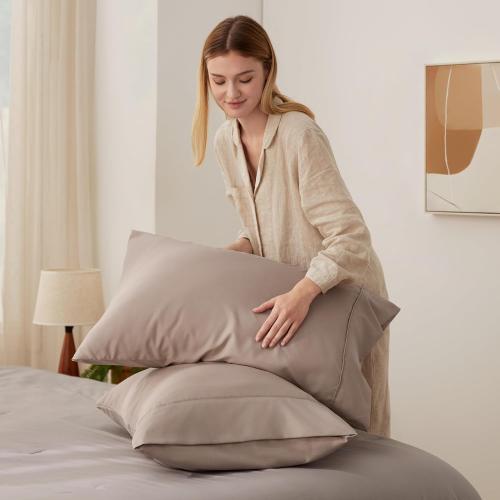 Bedsure Queen Pillow Cases Set of 2 - Khaki Brushed Microfiber Pillowcase 2 Pack, Super Soft Pillowcase, Pillow Case Covers with Envelope Closure, Wrinkle, Fade and Stain Resistant, 20x30 Inches