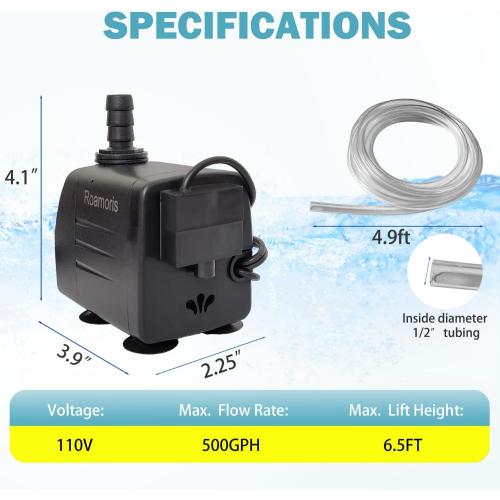 Black Automatic Fountain Pump With Level Sensor,110V Small Submersible Water Pump For Pond,Aquariums,Fish Tank, Hydroponics,PM06