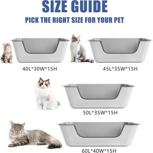 Stainless Steel Cat Litter Box with Low Entry,Litter Pan for Small and Medium Cats,Easy to Clean,Non-Stick,Odor-Free,Suitable for Kittens,Senior Cats and Injured Pets,15.7x11.8x5.9