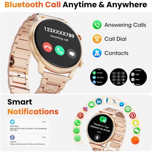 Hwagol Smart Watches for Women Android Phones iPhone Compatible(Bluetooth Call),1.39'' Round Fitness Tracker Heart Rate/SpO2/Sleep Monitor,100 Sport Modes Pedometer