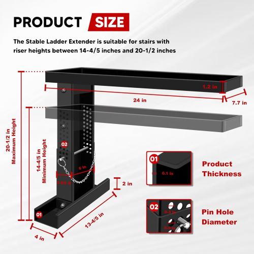 Ladder Extender for Stairs Heavy Duty Ladder Levelers Non-Slip Design Ladder Stabilizer High Strength Leveler 14.8”-20.5” Adjustable Height Range for Single/Extension/Straight/Telescopic Ladders