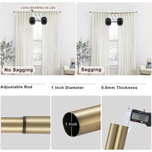 Antique Bronze Curtain Rods for Windows 48-88,1 Inch Disc Wrap Around Curtain Rod with Aluminum Finials and Brackets,No Screw Disassembly Adjustable Blackout Curved Room Darkening Curtain Rod