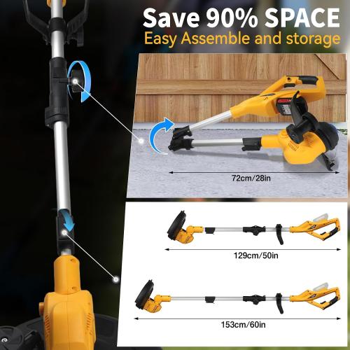 Cordless Weed Wacker & Edger for Dewalt 20V Battery, 3-in-1 Folding 150cm/59in Brushless Electric String Trimmer, Grass Cutter with 3 Types Blades for Lawn, Yard and Bush Trimming(No Battery)‼️llittle dirty‼️