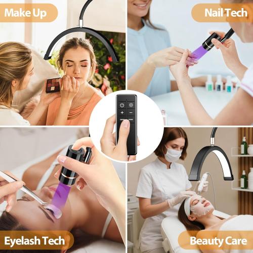 Half Moon Lash Light for Lash Tech, 3-in-1 Professional Esthetician Light with UV Lash Lamp & Phone Holder, Adjustable Height&Brightness for Tattoo,Nail Art,Skincare,Salon,Spa (Black)
