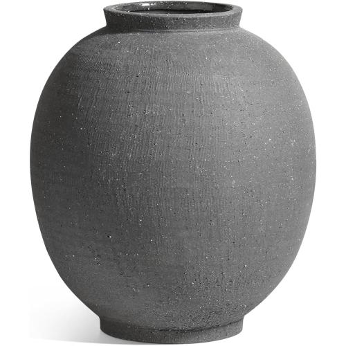Large Blak Ceramic Vase - 9.8 Inch Rustic Farmhouse Vase for Home Decor, Minimalist Tall Vases for Living Room, Table, Bathroom, Holiday & Weddings (Sandstone Black)
