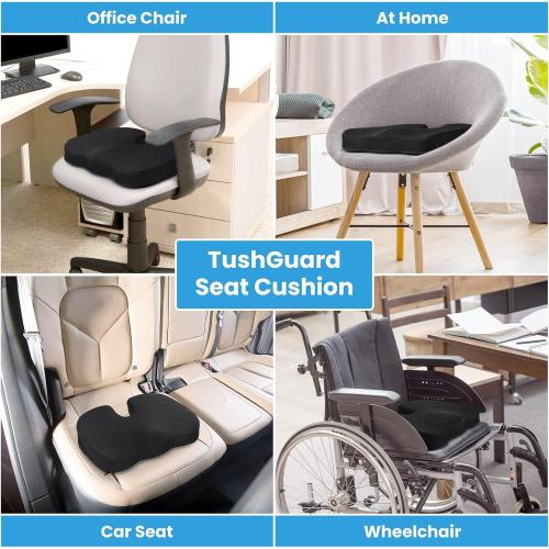 Memory Foam Seat Cushion, , Black, Non-Slip Bottom, for Office Chair, Car Seat, Wheelchair