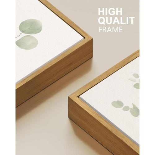 Drsoum Botanical Plant Framed Wall Art Boho Wall Decor for Bathroom Sage Green Eucalyptus Leaf Prints Minimalist Aesthetic Ready to Hang Set of 4, 8x10 in (Natural Framed)