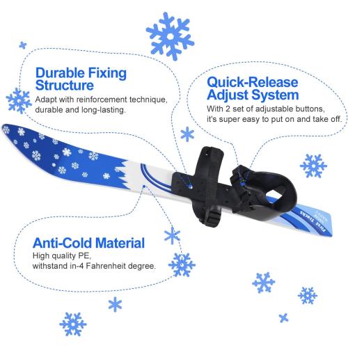 Odoland Kid's Beginner Snow Skis and Poles with Bindings, Low-Resistant Ski Boards for Age 4 and Under, Lightweight Sturdy and Safe Kids Skiing Equipment