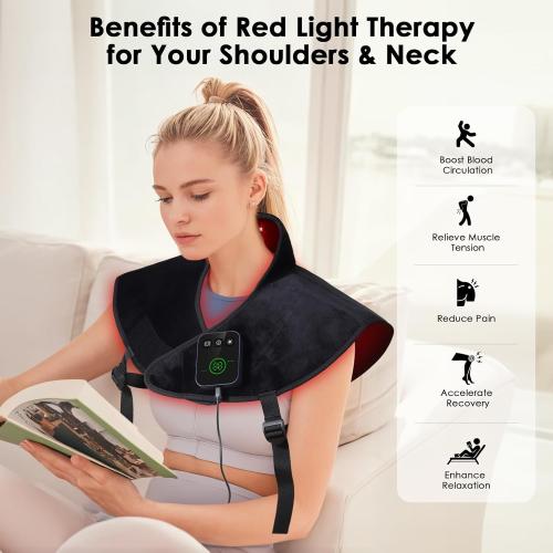Color Black Red Light Therapy Neck Shoulder,Rechargeable Infrared Light Therapy Device for Body with Vibration and Timer,Wearable 660nm&850nm Red Light Therapy Wrap Pads for Body at Home