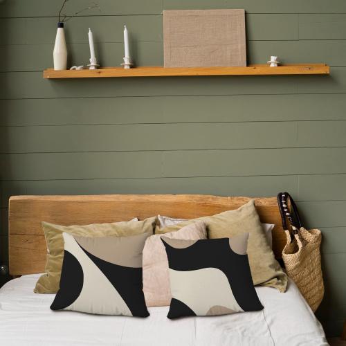 Black and Cream Beige Accent Abstract Pillow Covers 18x18 Set of 2, Black and White Decorative Pillow Covers for Home Couch Bedroom