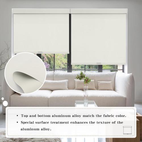 Cordless Blackout Roller Shades Blinds for Windows Free-Stop,Pull Down Room Darkening with Valance,Thermal Insulated Woven Fabric Window Door Blinds for Home,Office,Beige 47 W x 72 L