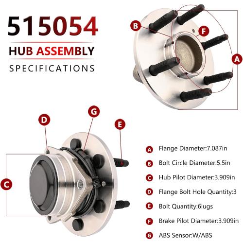 Set of 2 JLEO 2WD 515054(Pair) Front Wheel Hub and Bearing Assembly Fits for Chevy Tahoe Silverado 1500 Suburban Avalanche Express, for GMC Yukon XL 1500 Sierra Savana, for Cadillac Escalade 2002-2006