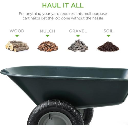Best Choice Products Dual-Wheel Home Utility Yard Wheelbarrow Garden Cart w/Built-in Stand for Lawn, Gardening, Construction - Dark Gray