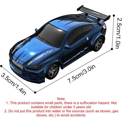 1:64 Scale Mini RC Drift Car, 2.4GHz 4WD Full Proportional Model Vehicle with LED Lights, Racing Sport Toy for Adults Boys Girls Kids (Blue)