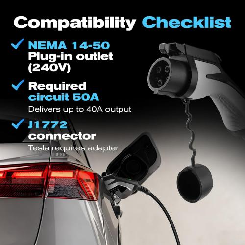 Level 2 EV Charger, 40A 240V 9.6kW Home Charging Station, NEMA 14-50 Plug, J1772 25' Cable Fast Wallbox