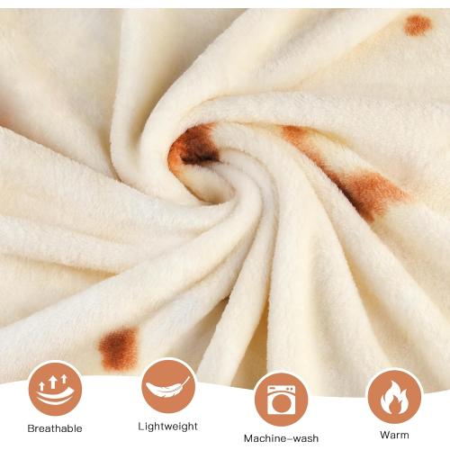 Admitrack Burrito Tortilla Blanket 60in, Double Sided Super Soft Flannel Throw, Gag Novelty Tortilla White Elephant Gift for Christmas Adults Kids Couples Parties