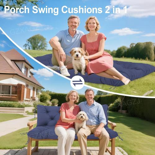 Porch Swing Cushions Outdoor 60 inch Waterproof Thicken 5 Backyard Swing Cushion with Backrest and Ties 2-3 Seat Outdoor Swing Cushions Replacement for Porch Patio Garden Lawn(Navy Blue) (top corner ripped)