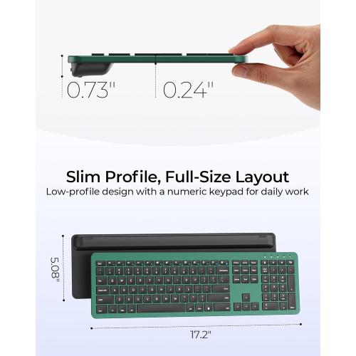 seenda Rechargeable Wireless Keyboard and Mouse Combo, Dark Green