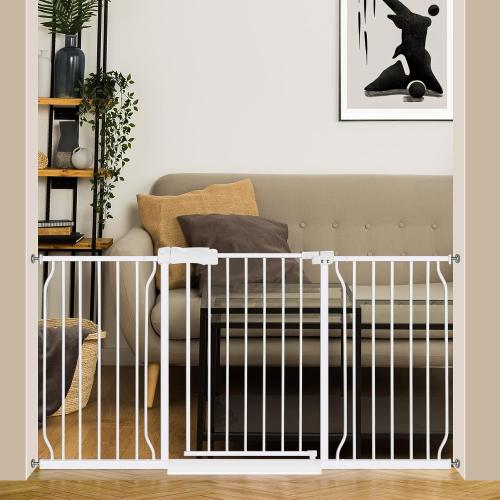 Extra Wide Baby Gate 57.5-62.2 Pressure Mounted,Child Dog Pet Safety Gates with Walk Through Door for Doorways Stairs No Drilling in Door,White